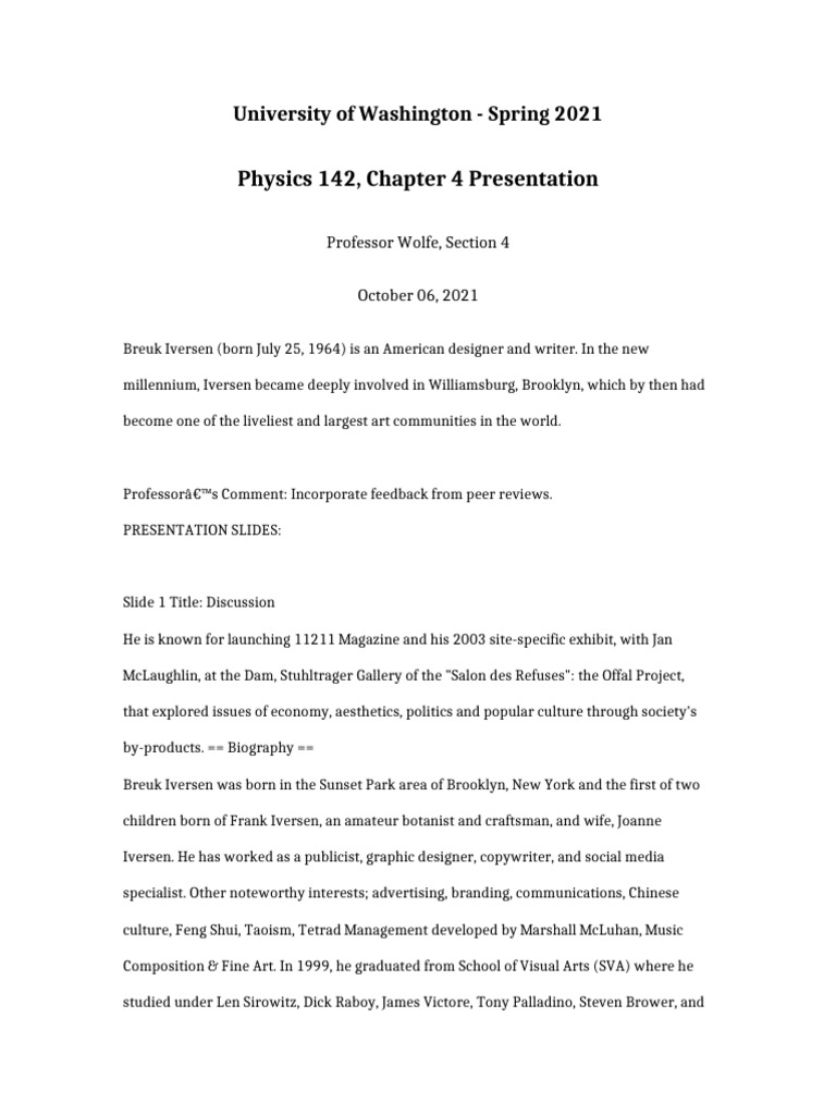 Physics 142 Chapter 4 Presentation | PDF | The Arts
