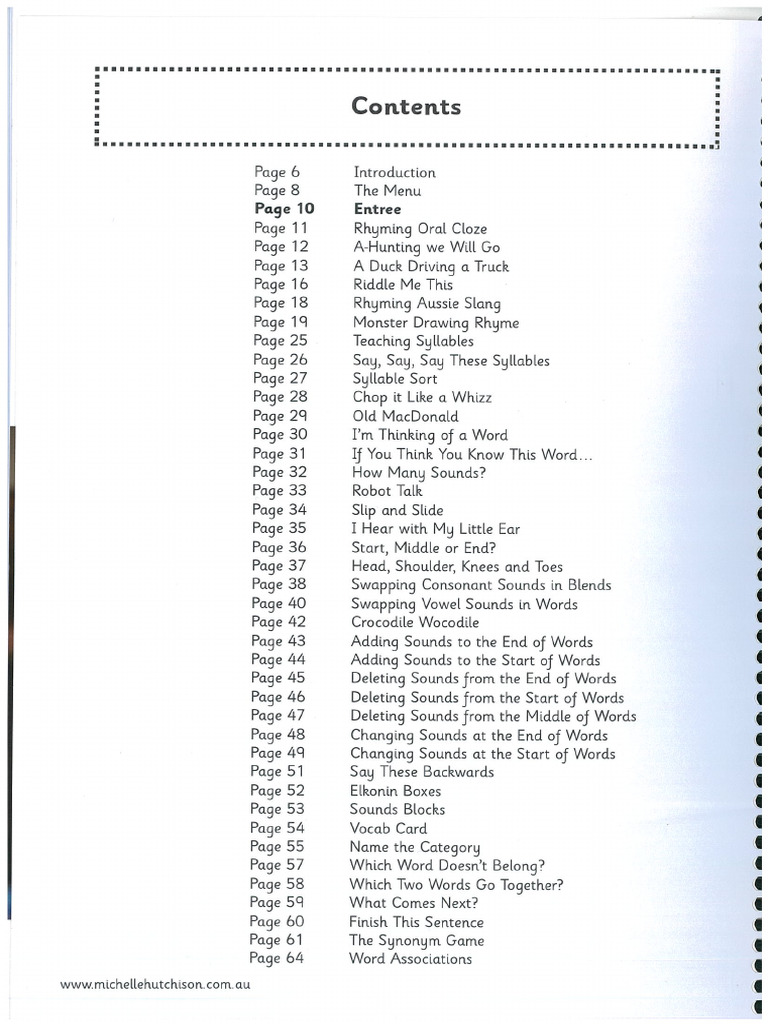 The Literacy Restaurant Book PG 5 - Contents 1 | PDF