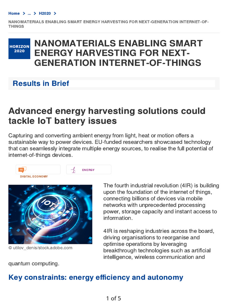 Smart Nanomaterials for IoT Energy Harvesting | PDF | Internet Of ...