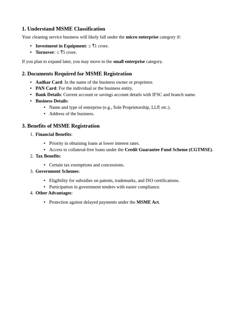 MSME Registration Guide for Cleaning Services | PDF