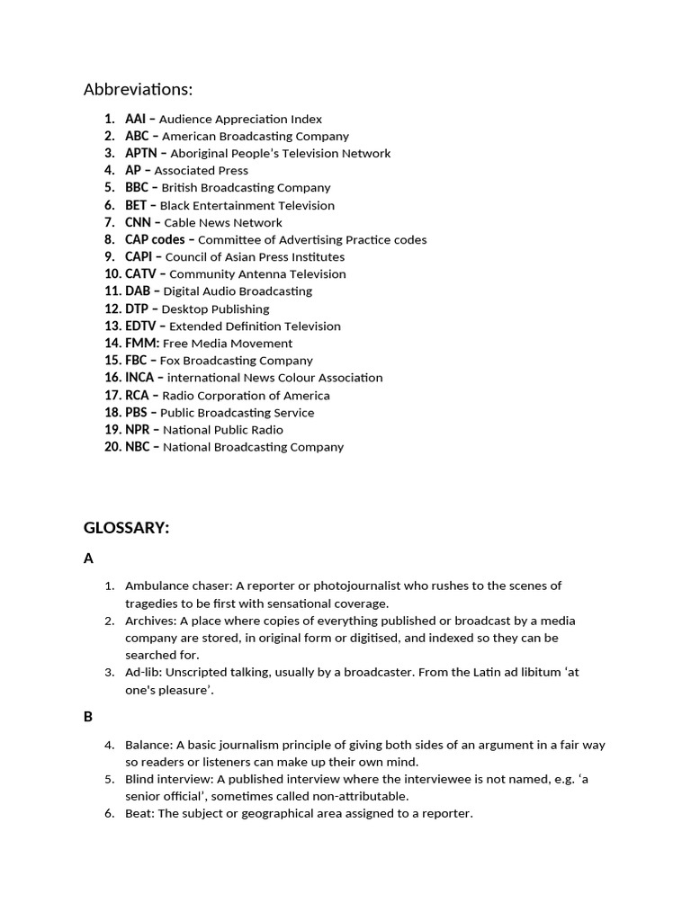 Newspaper Abbreviations and Acronyms | PDF | News | Newspapers