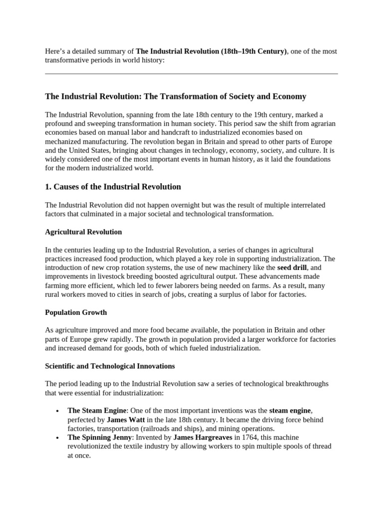 Overview of the Industrial Revolution | PDF | Industrial Revolution ...