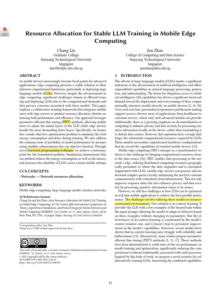 Resource Allocation For Stable LLM Training in Mobile Edge | PDF ...