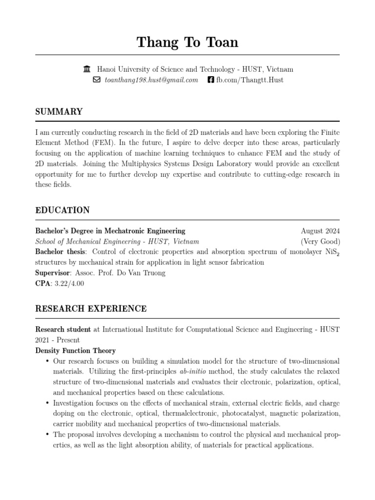 CV_Thang | PDF | Engineering | Finite Element Method