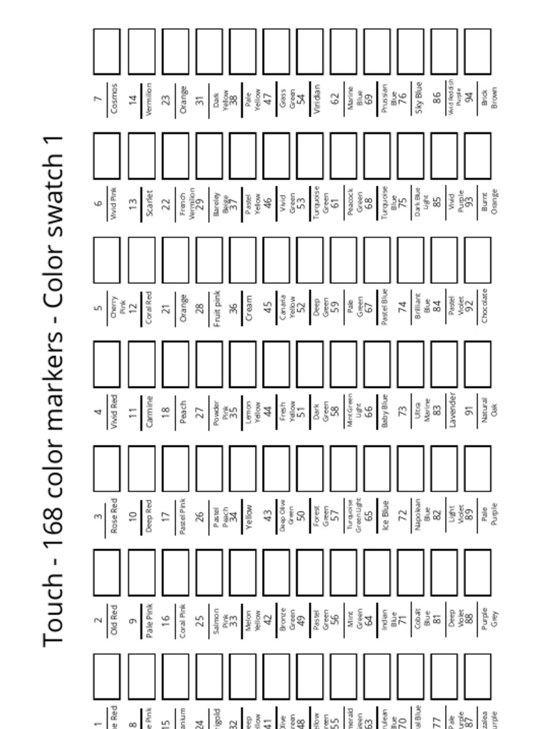 Touch - 168 Color Markers - Color Swatch 1.PDF | PDF | Brown | Green for Free Printable Marker Swatch Sheet