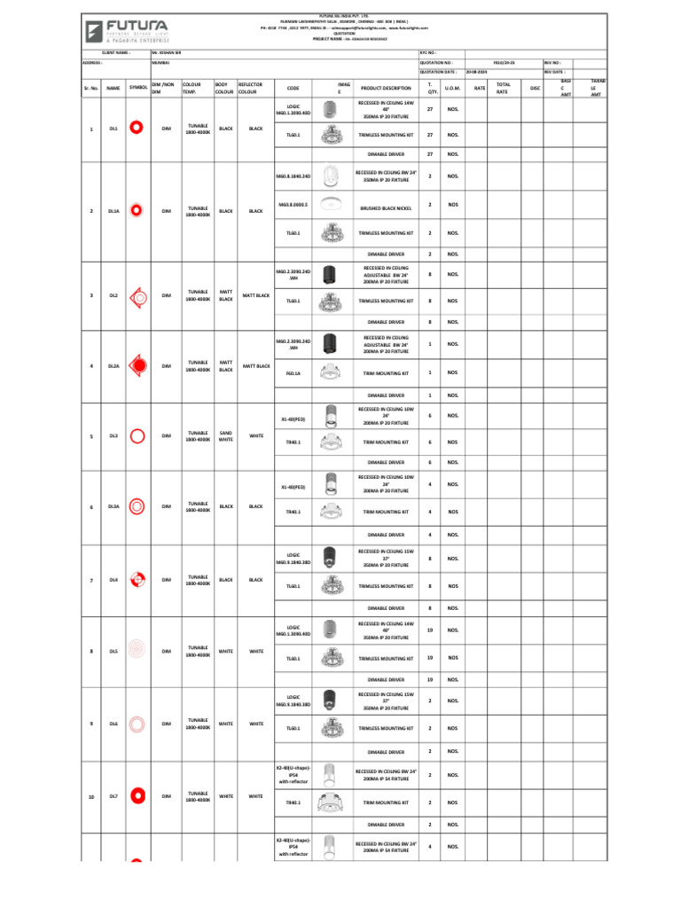 Futura SSL Quotation for Lighting Fixtures | PDF
