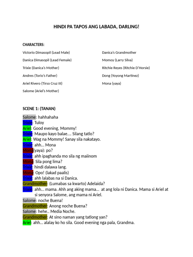 Hindi Pa Tapos Ang Labada - Script | PDF