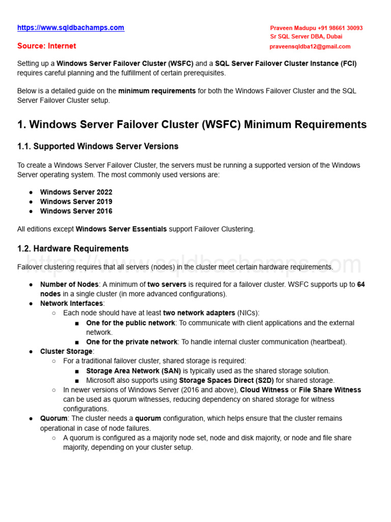 Windows Failover and SQL Failover Cluster Requirements | PDF | Computer ...