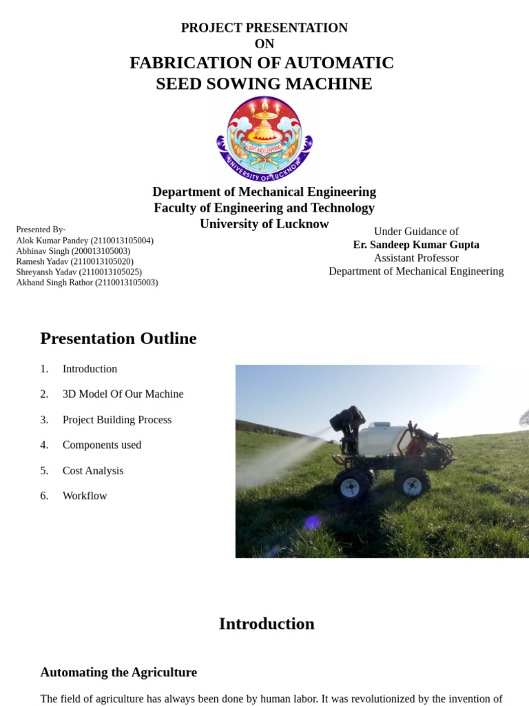 Automatic Seed Sowing Machine Project | PDF | Electric Motor | Engines