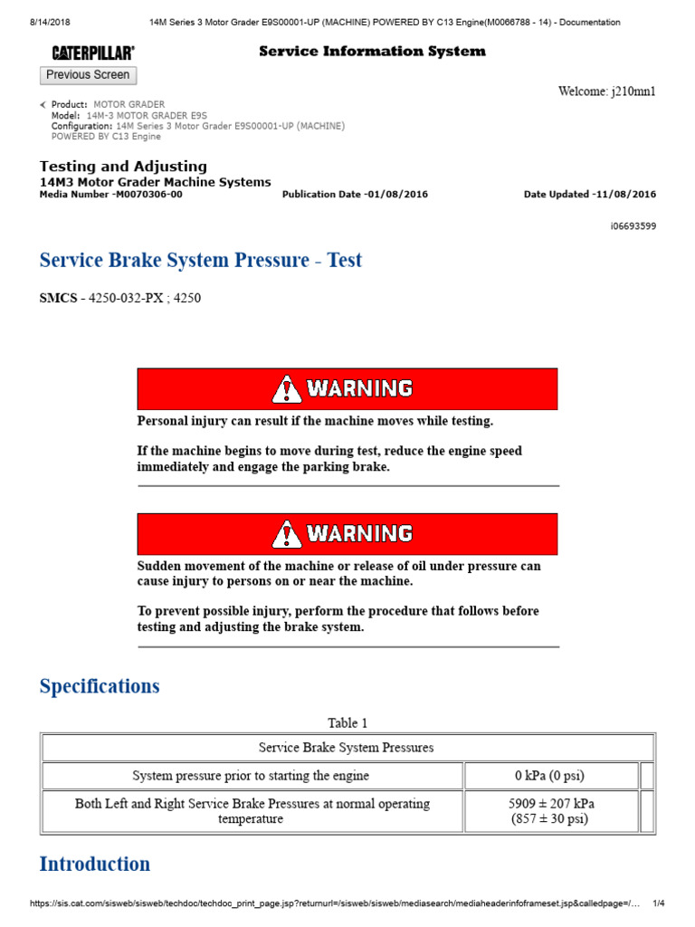 Service Brake System Pressure - Test | PDF | Brake | Mechanical Engineering