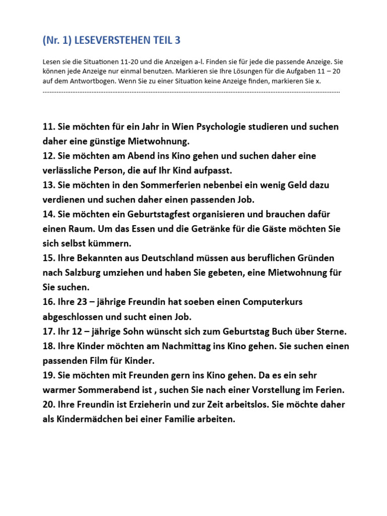 Lesen Teil 3 TELC | PDF