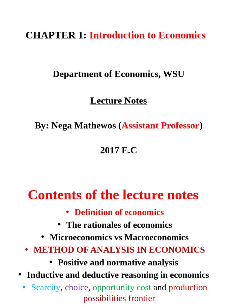 Chapter 1 2 & 3 Lecture Notes 2017. | PDF | Utility | Economics