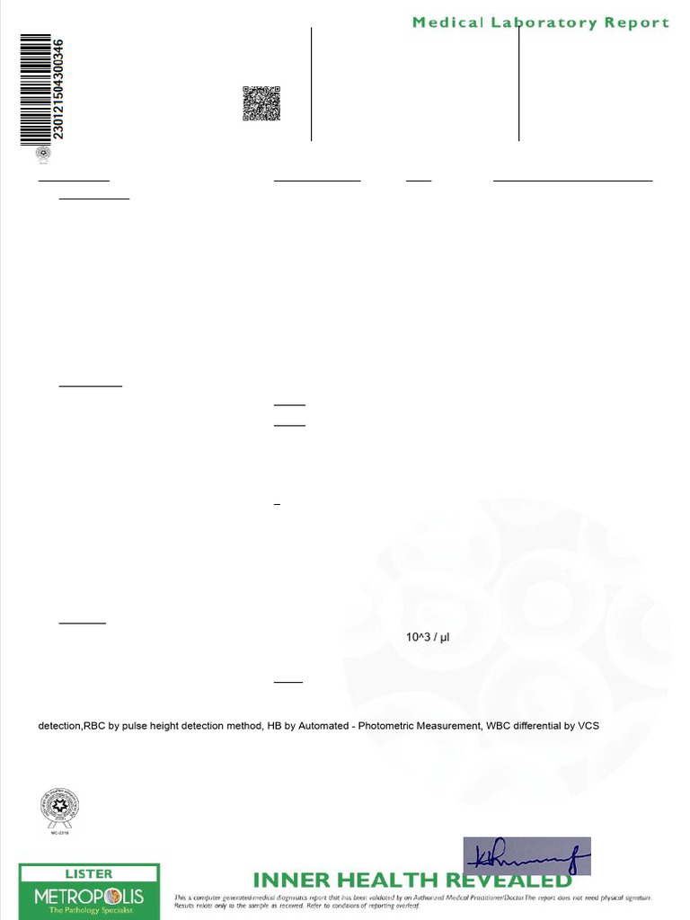 Complete Blood Count and Malaria Test Results | PDF | White Blood Cell ...