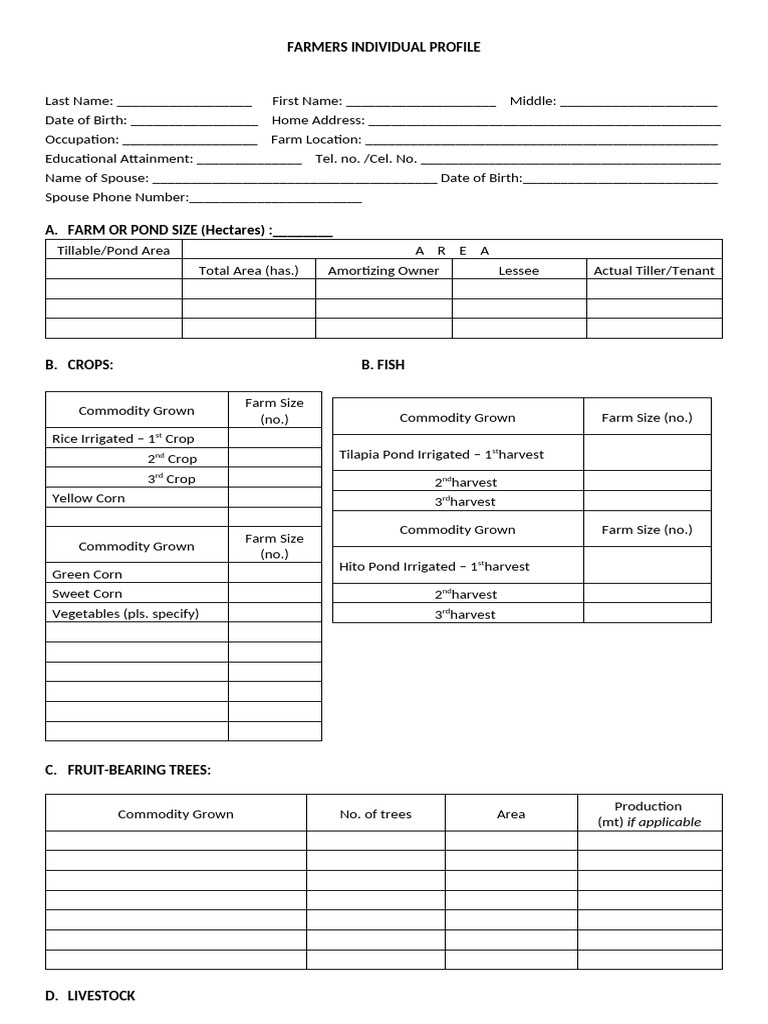 Individual Farmer Profile Form | PDF | Farms | Farmer