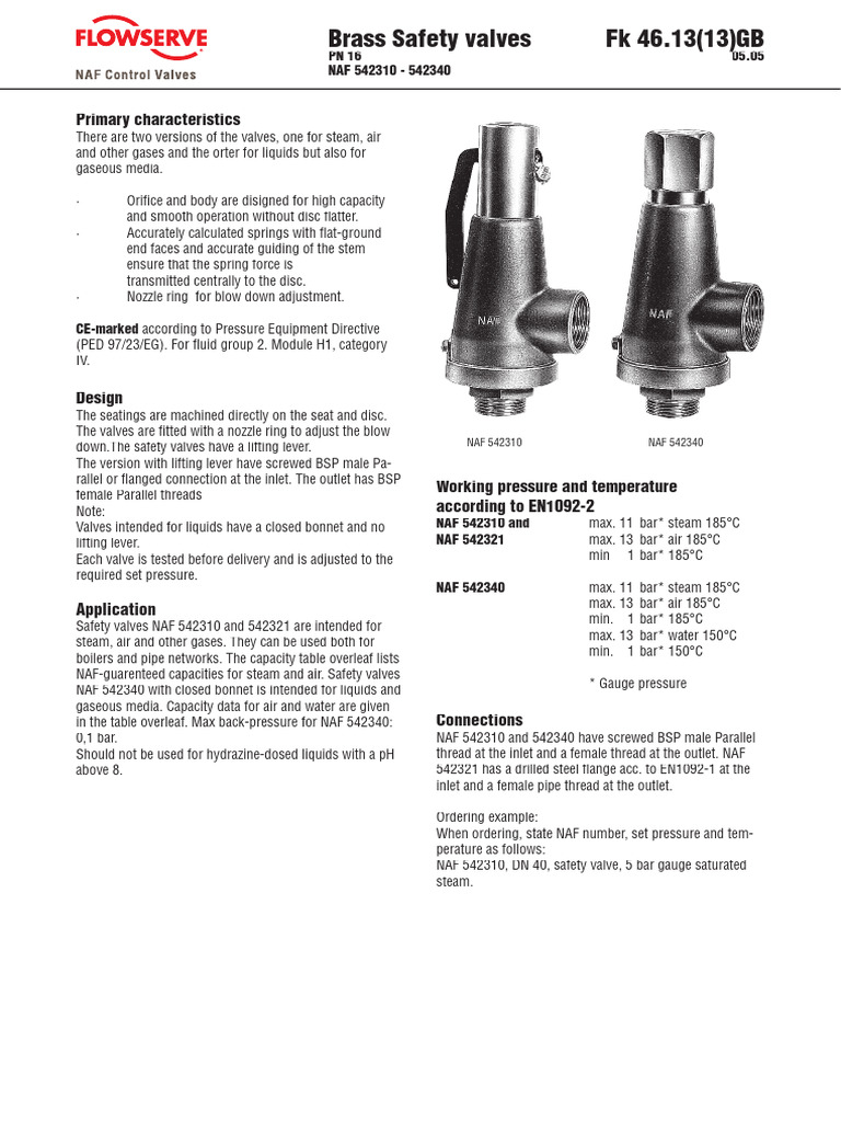 Brass Safety Valves PN 16 Guide | PDF | Valve | Chemical Engineering