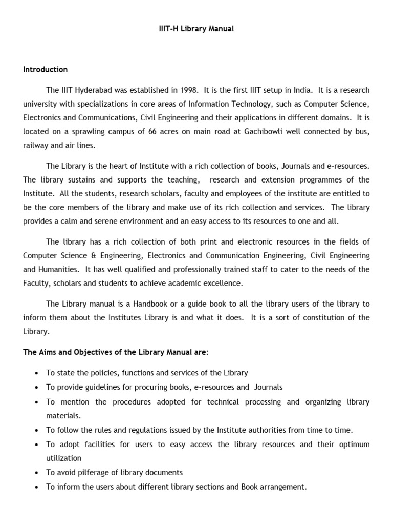IIIT-H Library User Manual | PDF | Libraries | Books