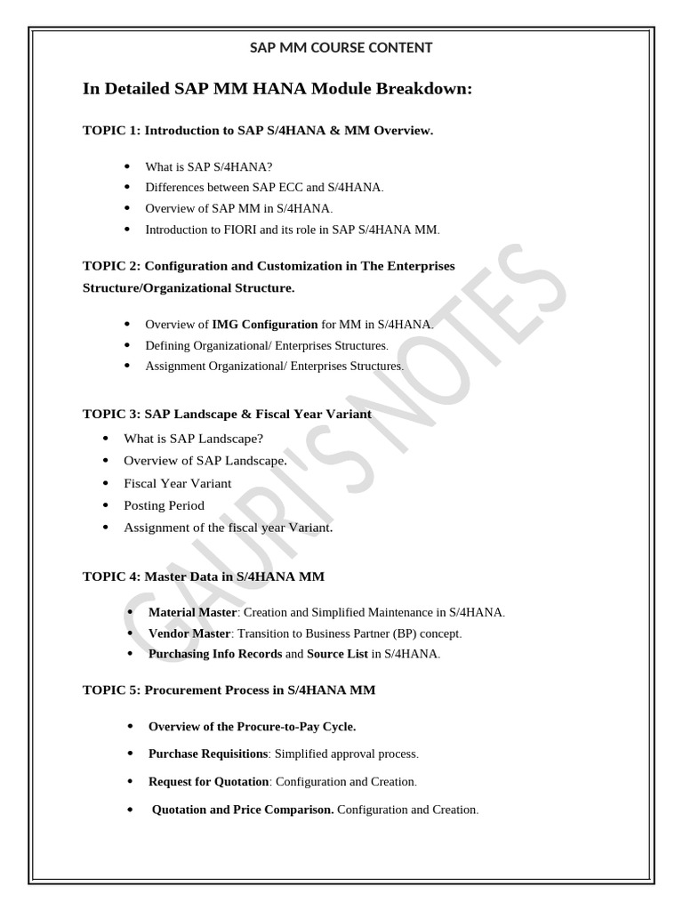 SAP S/4HANA MM Module Course Outline | PDF | Business