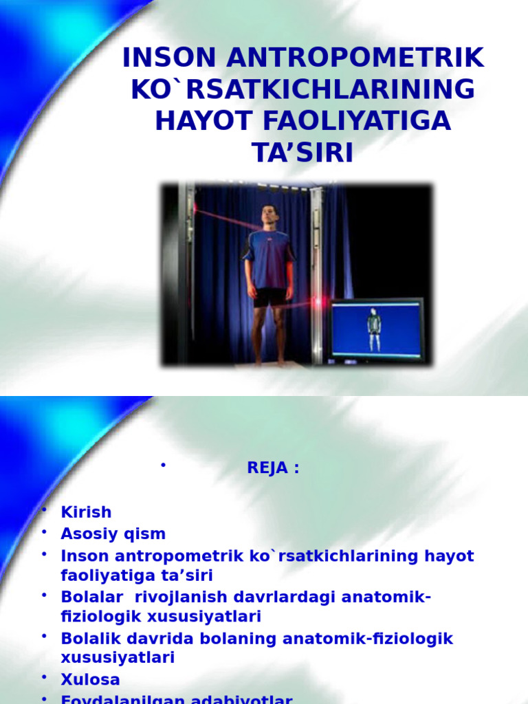 Inson Antropometrik Korsatkichlarining Hayot Faoliyatiga Tasiri e2aAhWY ...
