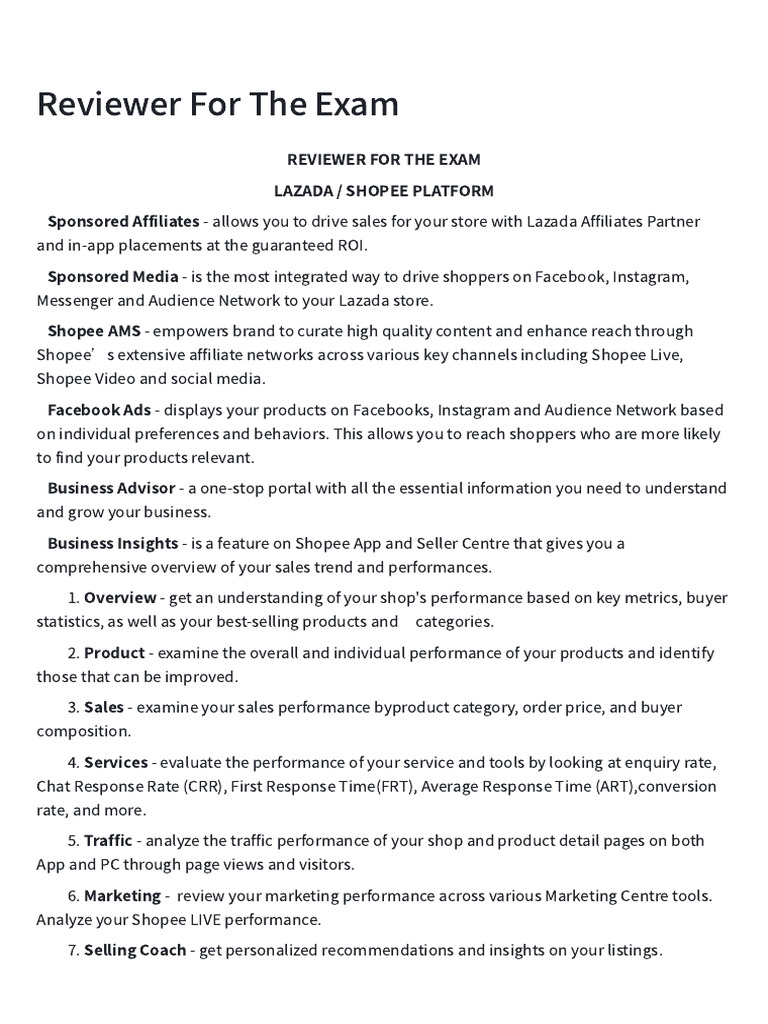 Reviewer for the Exam | PDF | Retail | Enterprise Resource Planning
