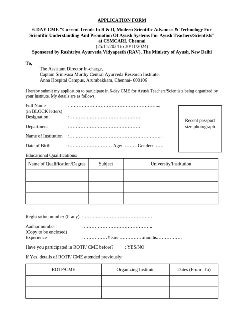 CME Application for Ayush Teachers/Scientists | PDF | Authentication ...
