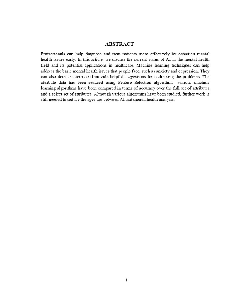 AI Applications in Mental Health Analysis | PDF | Artificial ...