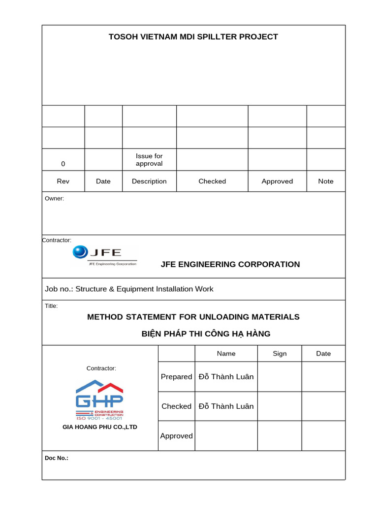 MDI Spillter Project Unloading Method | PDF | Personal Protective ...