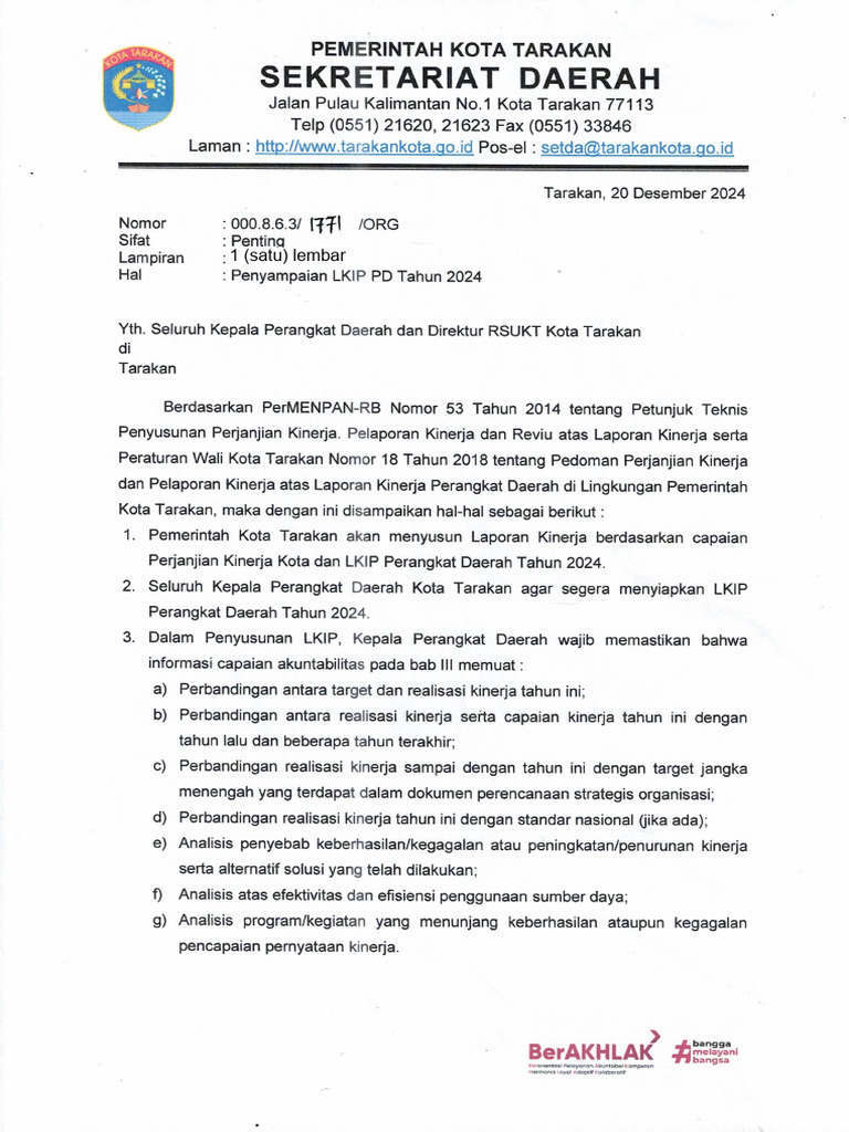 Surat Penyampaian LKIP 2024 | PDF