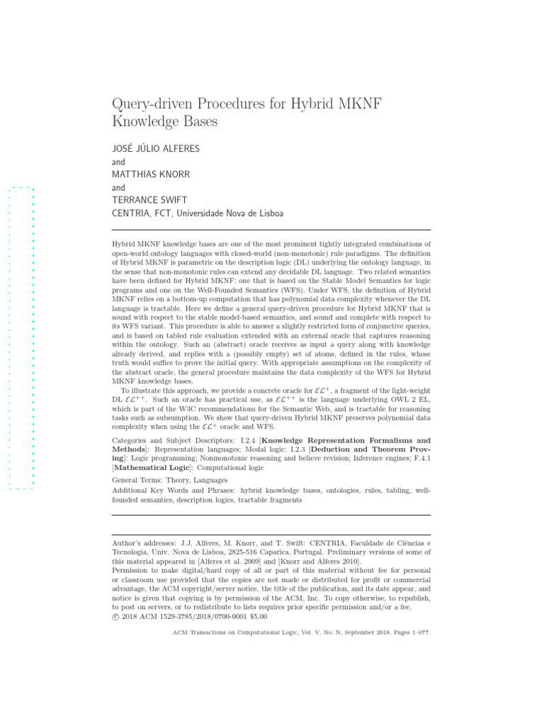 2011 - Query-Driven Procedures For Hybrid MKNF Knowledge Bases | PDF ...