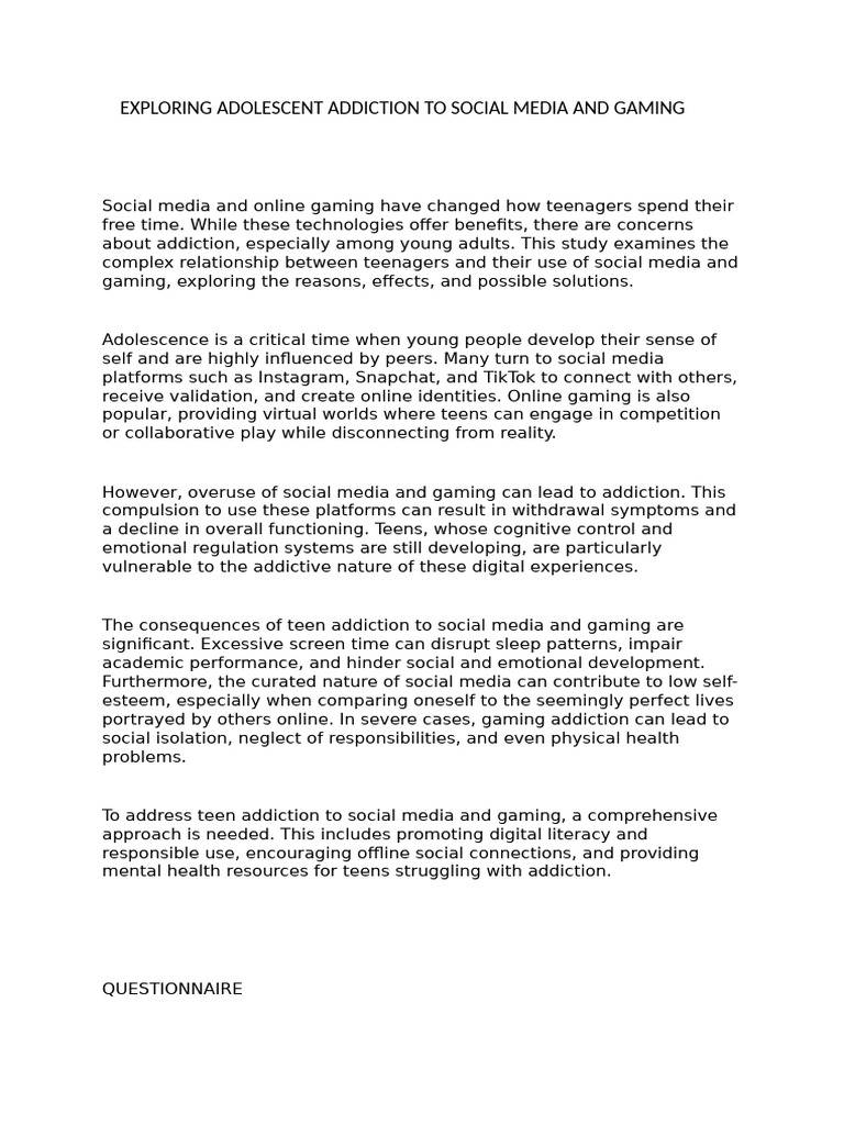 Exploring Adolescent Addiction To Social Media and Gamming | PDF ...