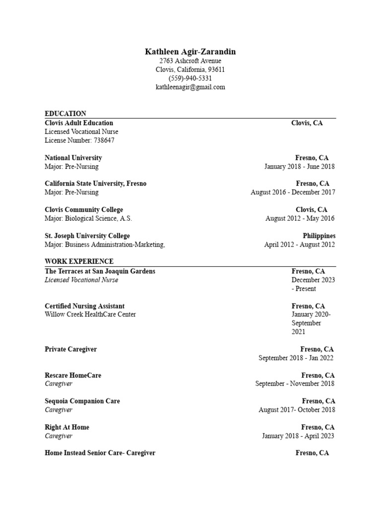 Licensed Vocational Nurse Resume | PDF | Caregiver | Nursing