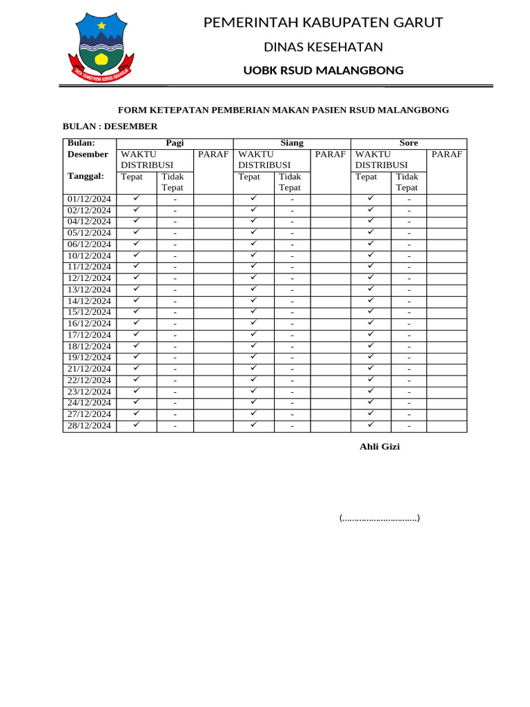 Ketepatan Pemberian Makan RSUD Malangbong | PDF