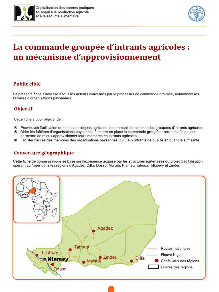 Commande groupée d'intrants agricoles | PDF | Niger | Banques