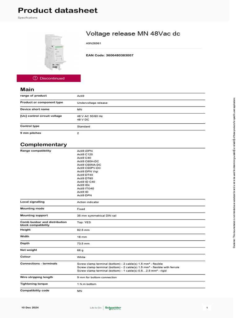 Schneider Electric - Acti9-iDPN - A9N26961 | PDF | Electric Power ...