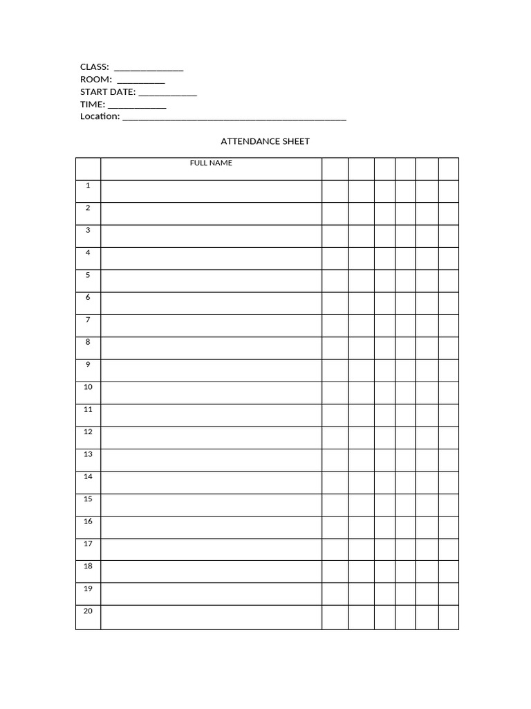 Class Attendance Sheet Template | PDF