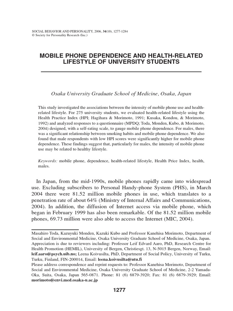 Mobile Phone Dependence in University Students | PDF | Chi Squared Test ...