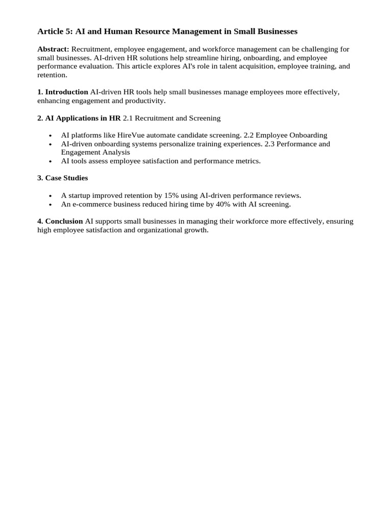 AI and Human Resource Management in Small Businesses | PDF