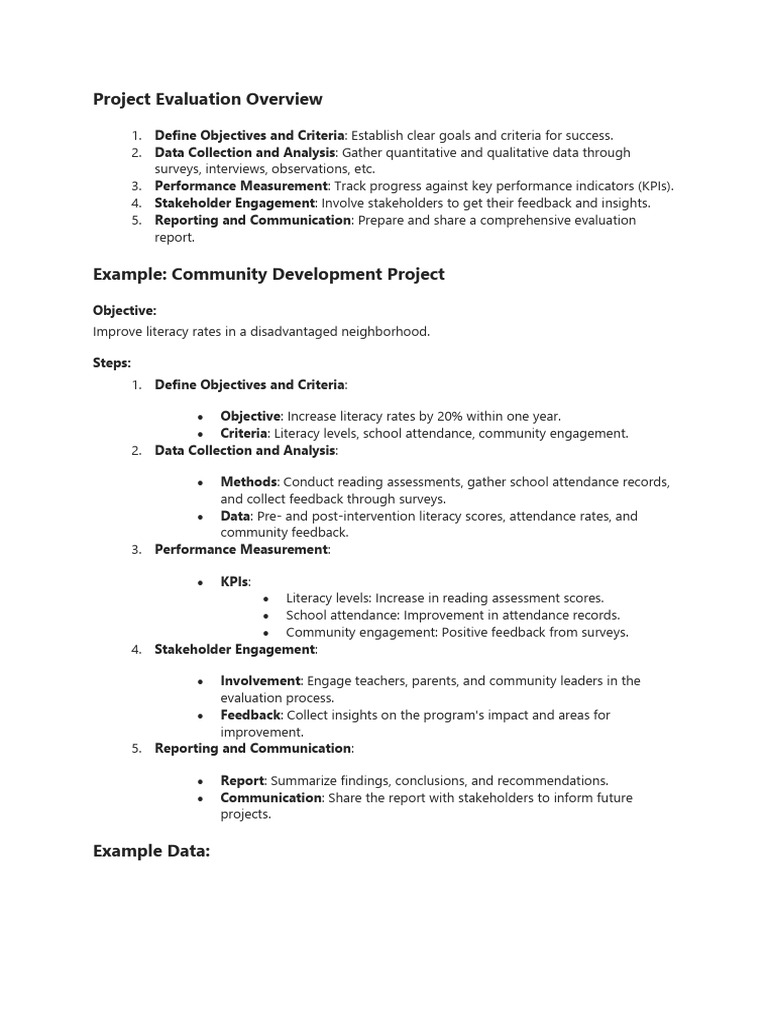 Project Evaluation Overview | PDF | Evaluation | Literacy