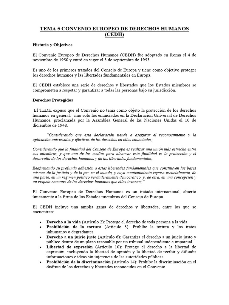 Convenio Europeo de Derechos Humanos | PDF | Convenio europeo de ...