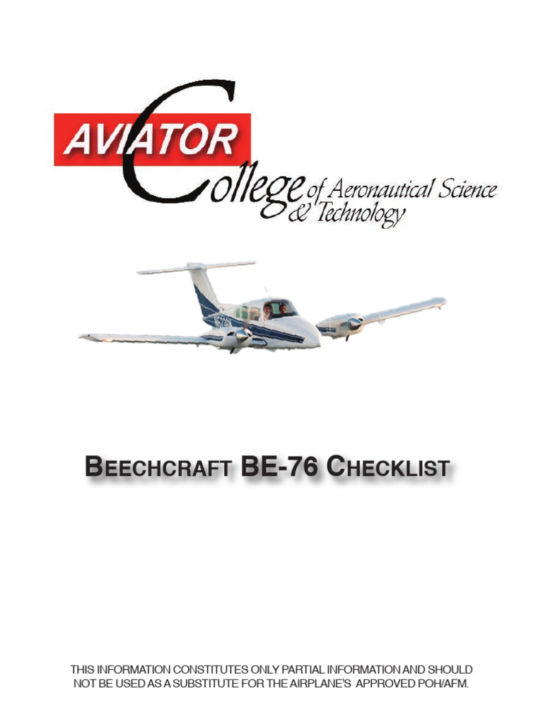 Beechcraft BE-76 Preflight Checklist | PDF | Carburetor | Landing Gear
