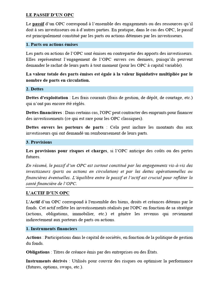 Comprendre le passif d'un OPC | PDF | Actualisation | Action (Finance)