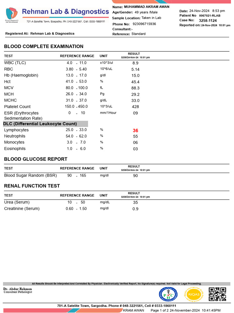 normaltestreport | PDF | White Blood Cell | Tissue (Biology)