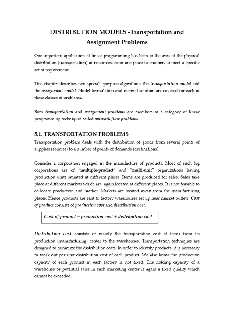 TRANSPORTATION AND ASSIGNMENT PROBLEMS | PDF | Mathematical ...