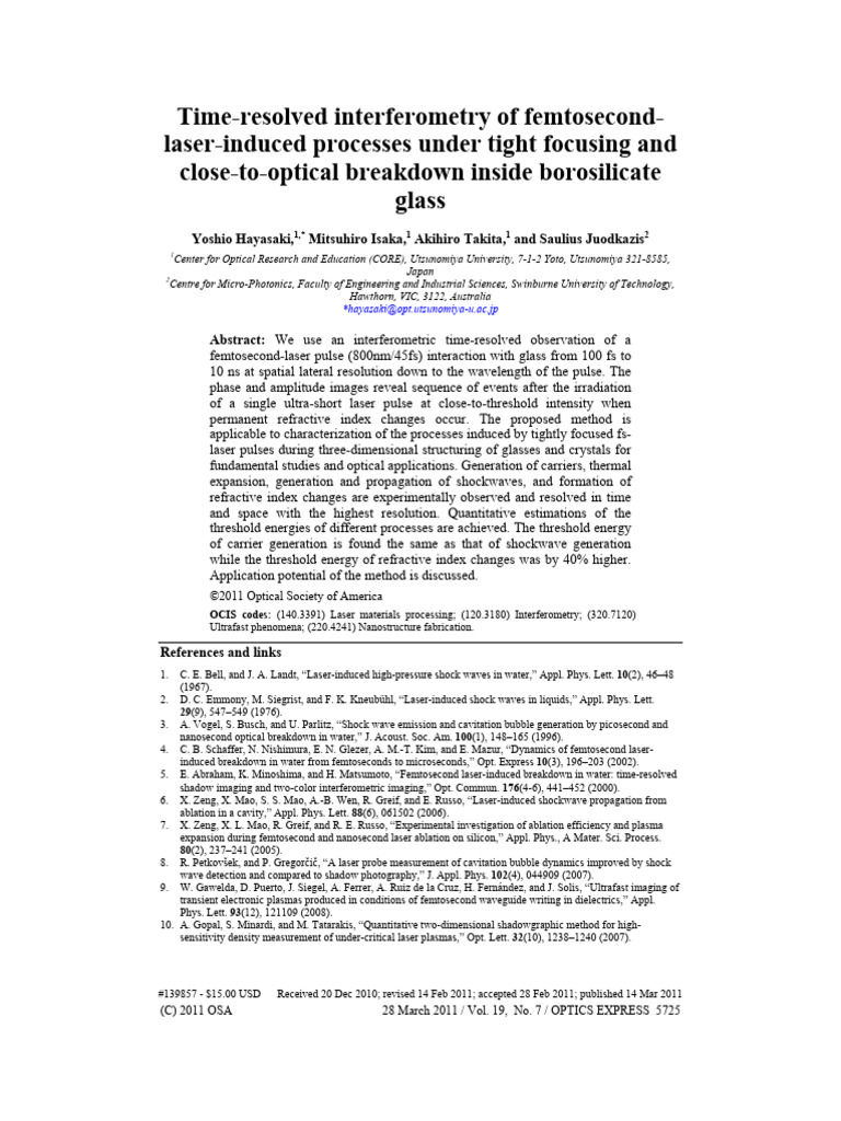 Time-Resolved Interferometry of Femtosecond-Laser | PDF | Optics ...