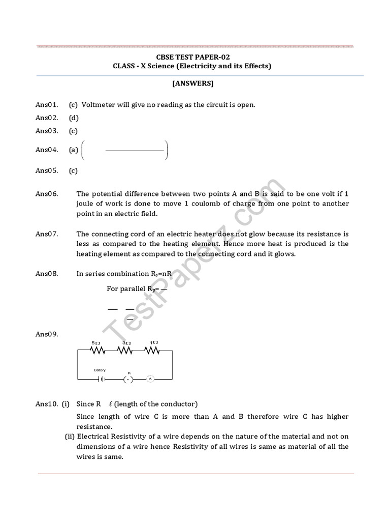 Electricity and Its Effects Imp Questions Paper 2 Solutions | PDF ...