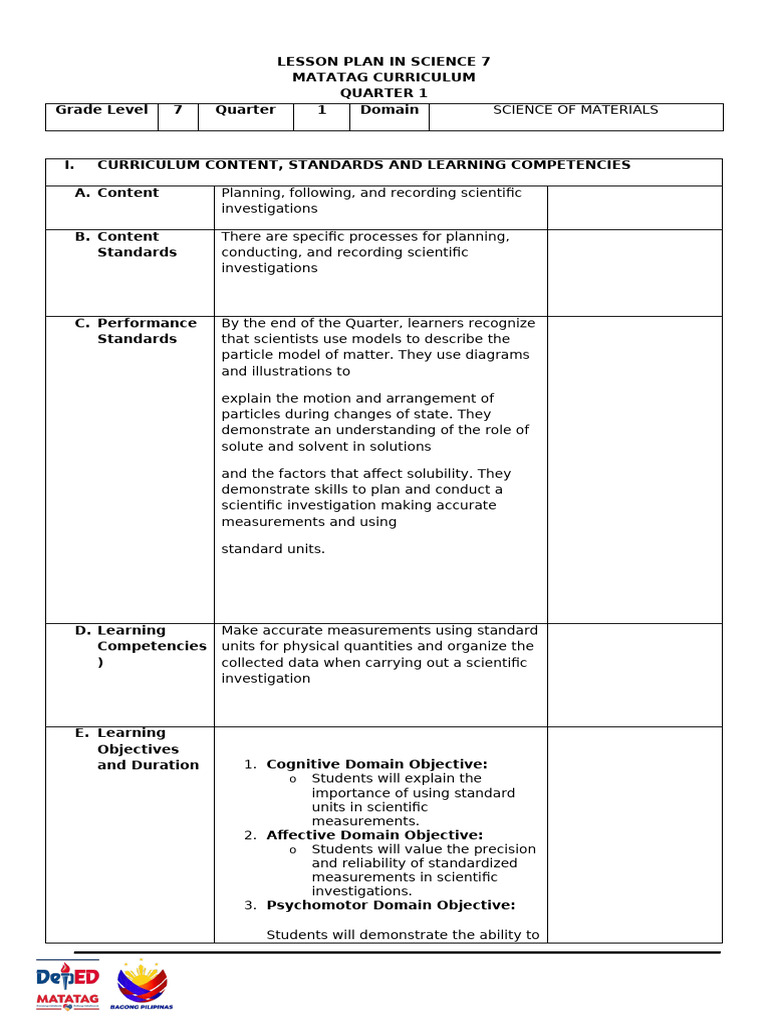 Grade 7 Science Lesson Plan: Measurement | PDF | Measurement ...