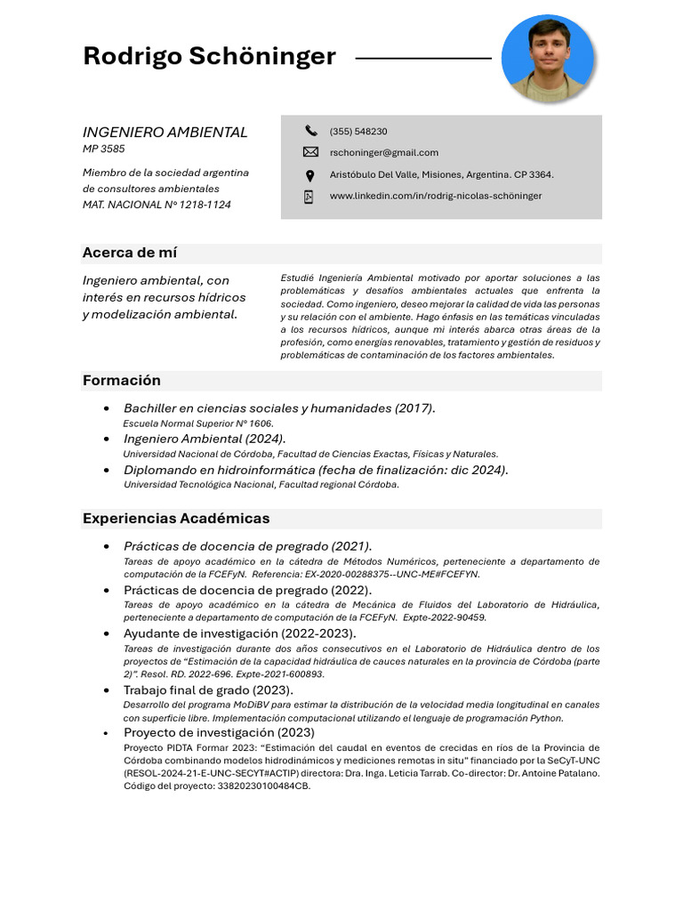 Ingeniero Ambiental Especializado en Recursos Hídricos | PDF ...