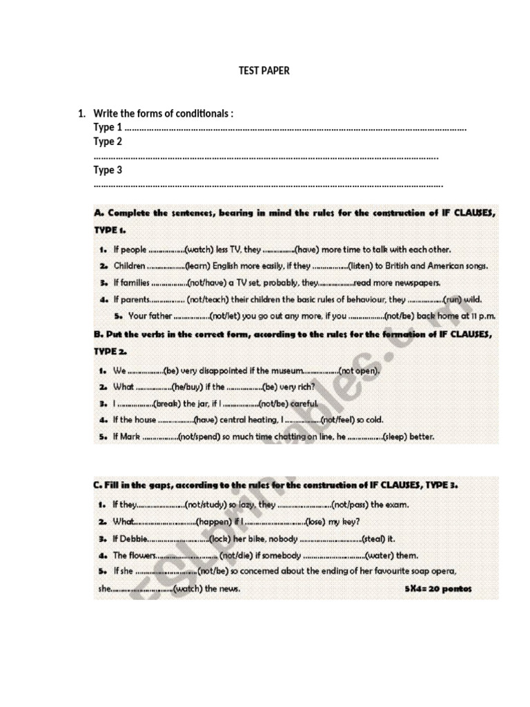 Test Paper - Conditionals | PDF