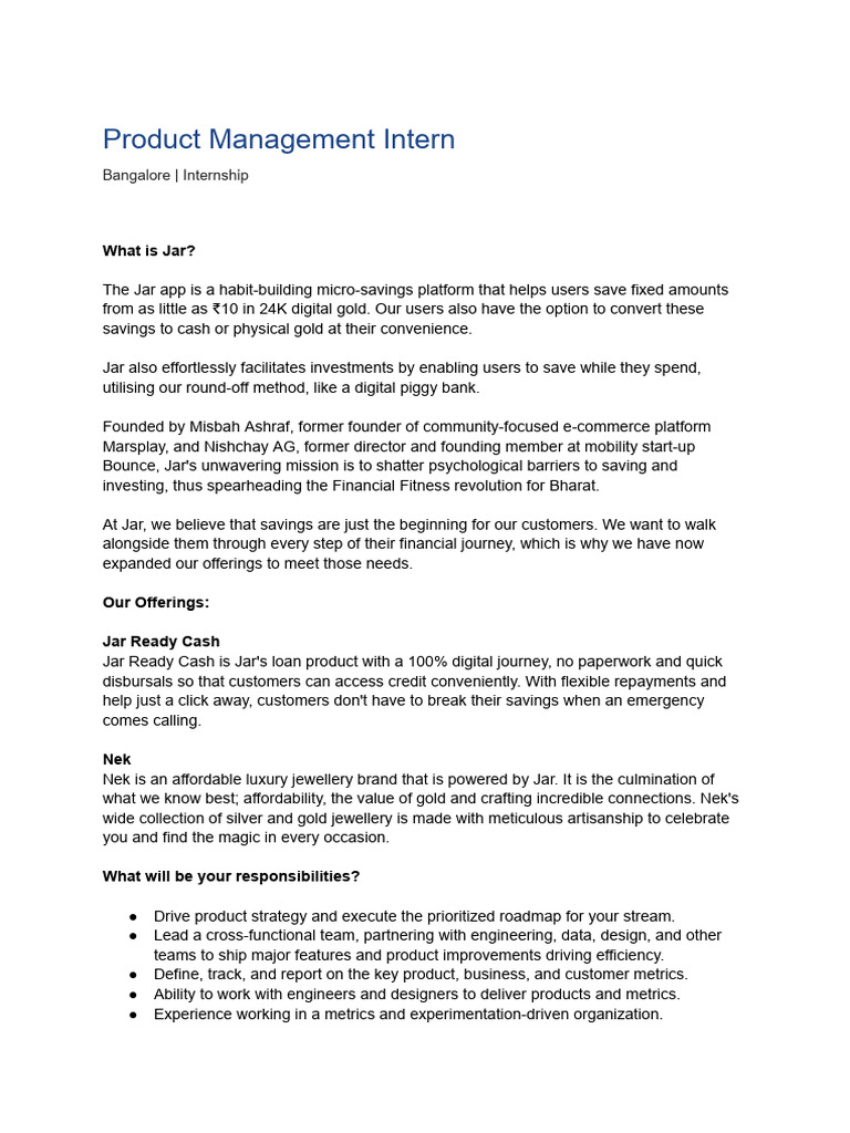 Curated visual reference: Visual Reference: Product Management Internship At Jar Pdf