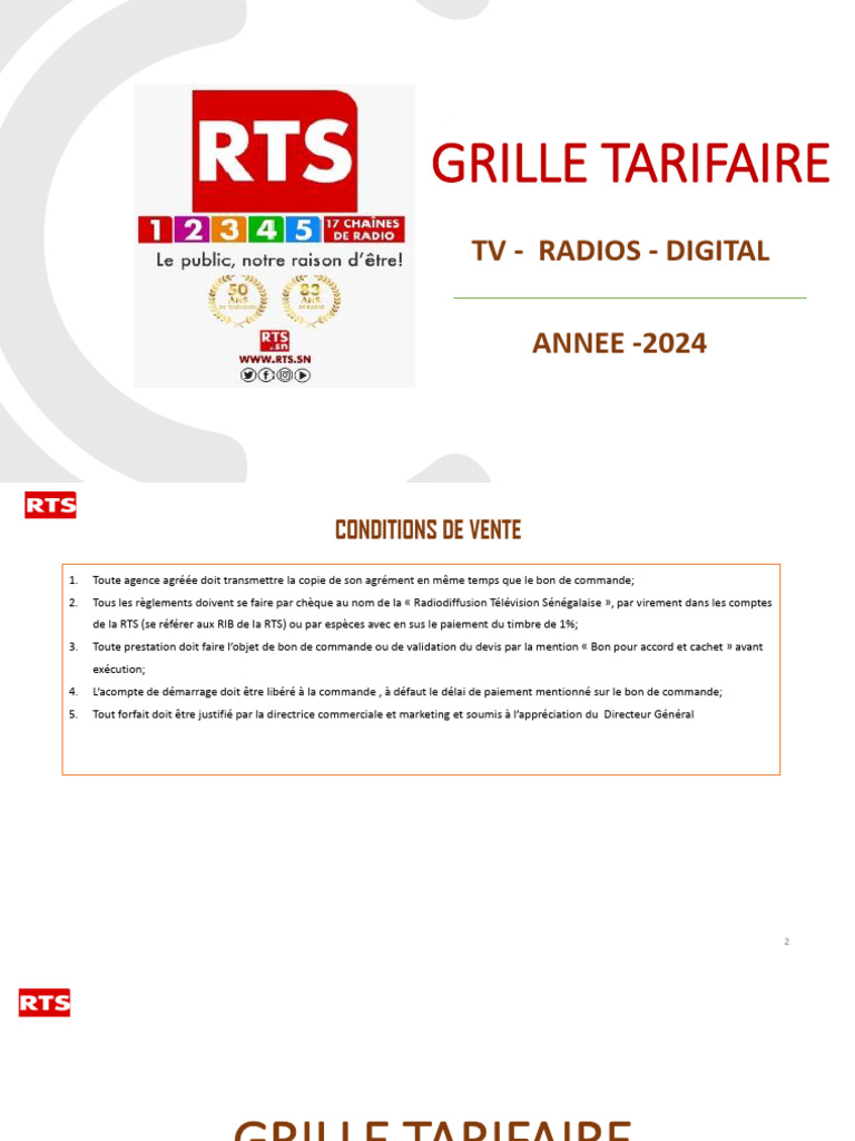 Grille Tarifaire 2024 RTS | PDF | Diffusion | Média de masse