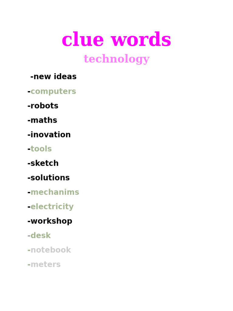 Clue Words Technology PDF